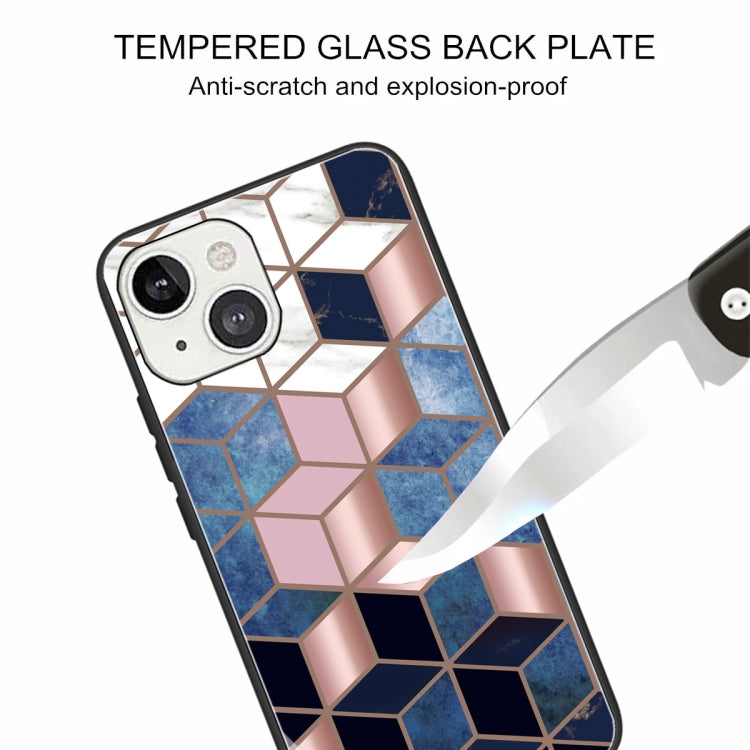 For iPhone 13 Abstract Marble Pattern Glass Protective Case