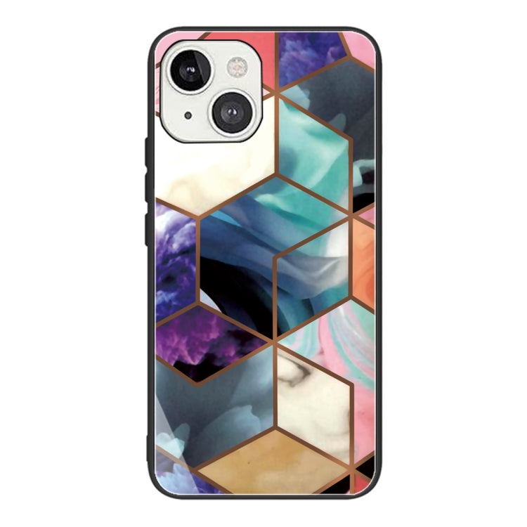 For iPhone 13 Abstract Marble Pattern Glass Protective Case