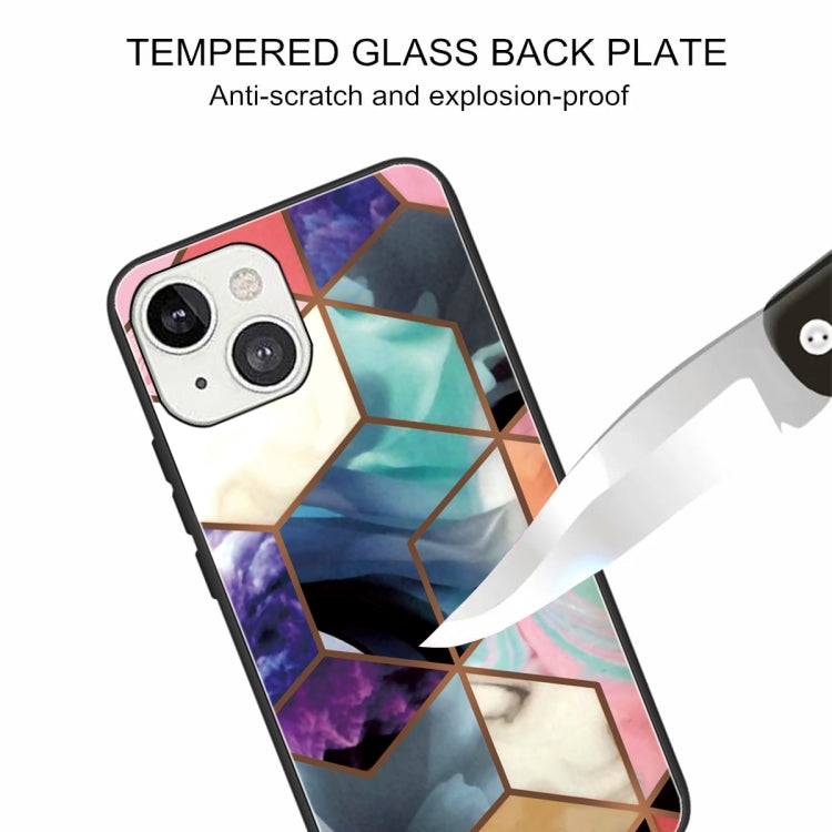 For iPhone 13 Abstract Marble Pattern Glass Protective Case