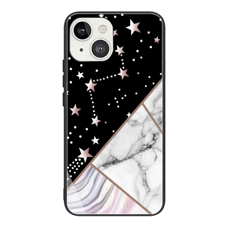 For iPhone 13 Abstract Marble Pattern Glass Protective Case