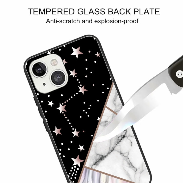 For iPhone 13 Abstract Marble Pattern Glass Protective Case