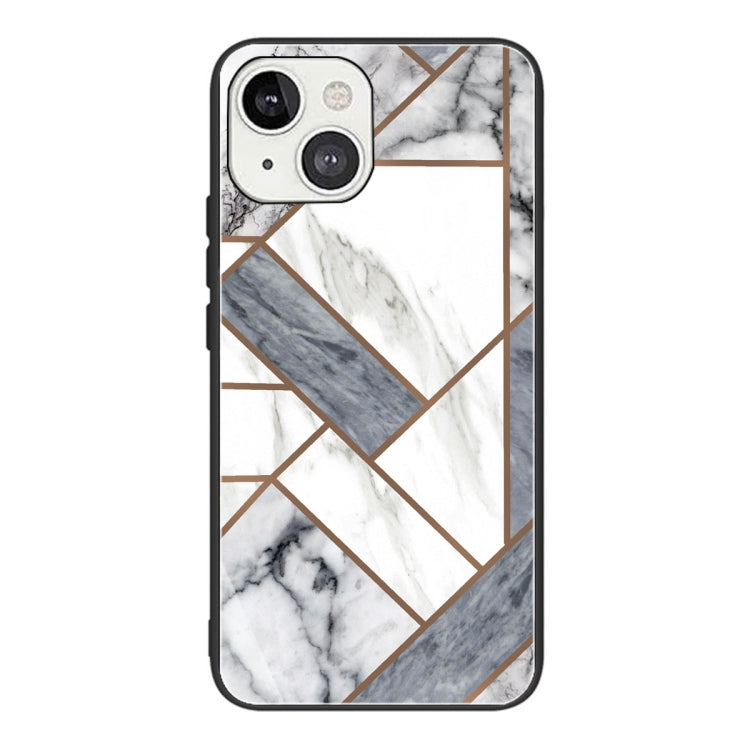 For iPhone 13 Abstract Marble Pattern Glass Protective Case