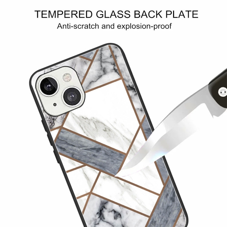 For iPhone 13 Abstract Marble Pattern Glass Protective Case