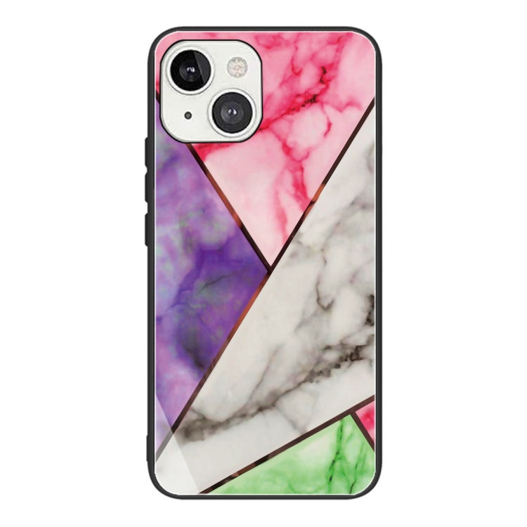 For iPhone 13 Abstract Marble Pattern Glass Protective Case