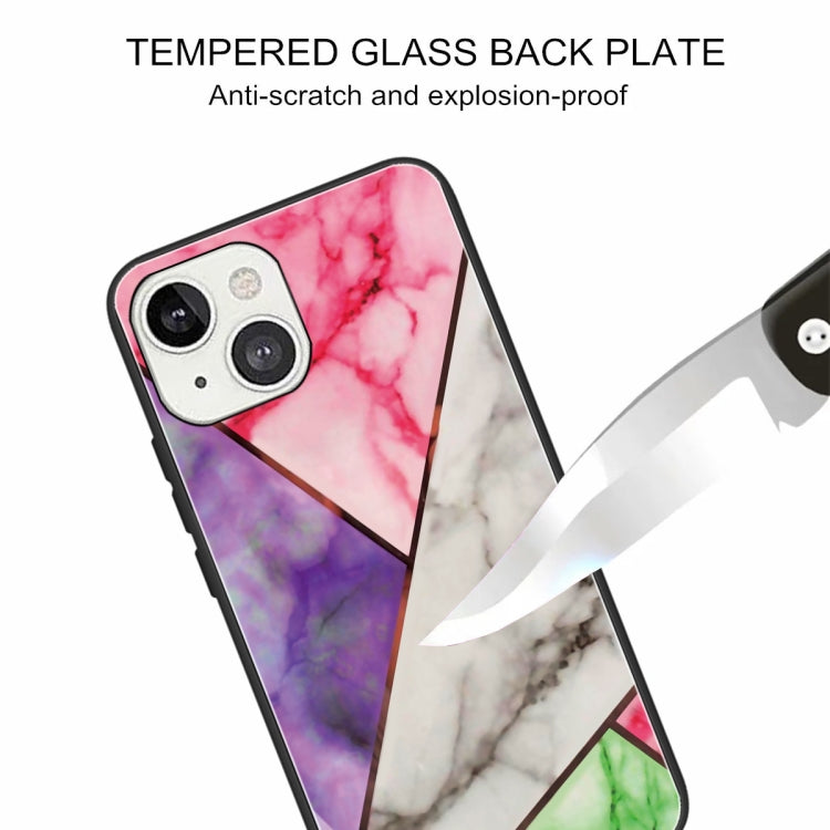 For iPhone 13 Abstract Marble Pattern Glass Protective Case