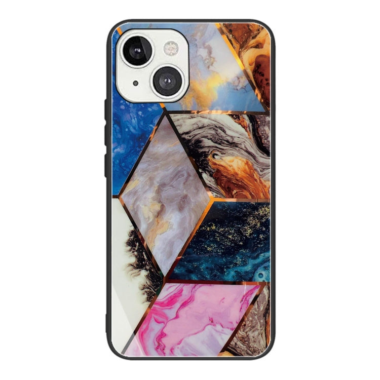 For iPhone 13 Abstract Marble Pattern Glass Protective Case