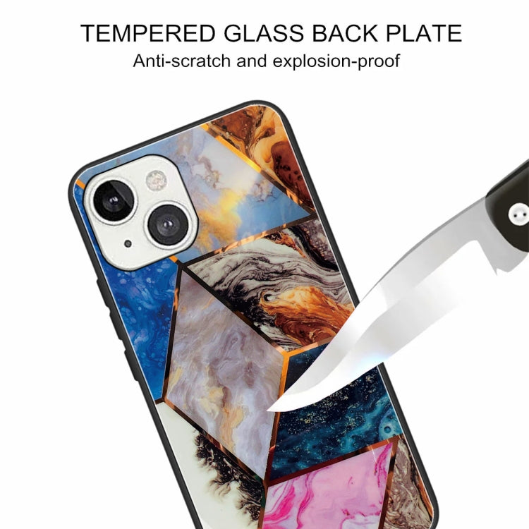 For iPhone 13 Abstract Marble Pattern Glass Protective Case