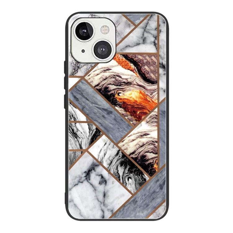 For iPhone 13 Abstract Marble Pattern Glass Protective Case