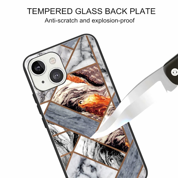 For iPhone 13 Abstract Marble Pattern Glass Protective Case