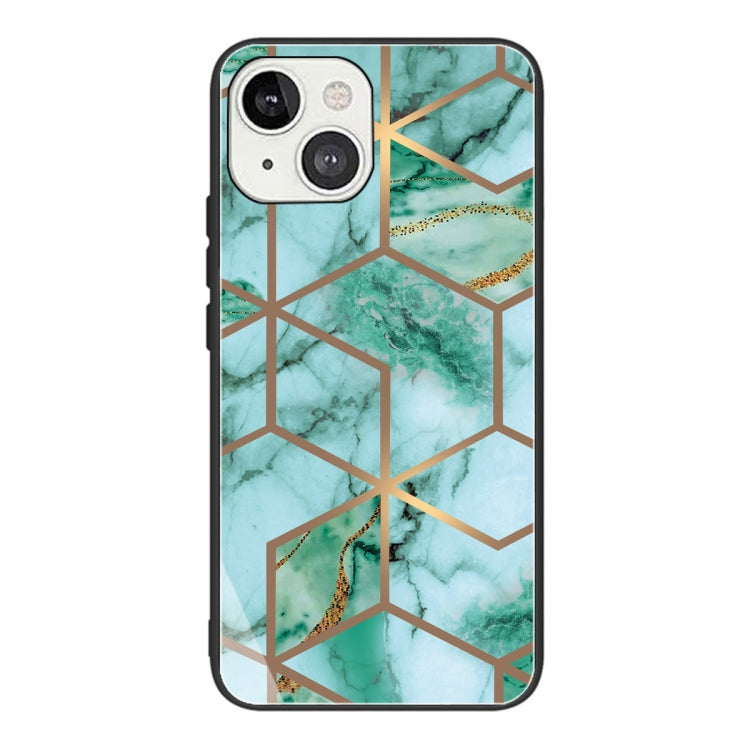 For iPhone 13 Abstract Marble Pattern Glass Protective Case