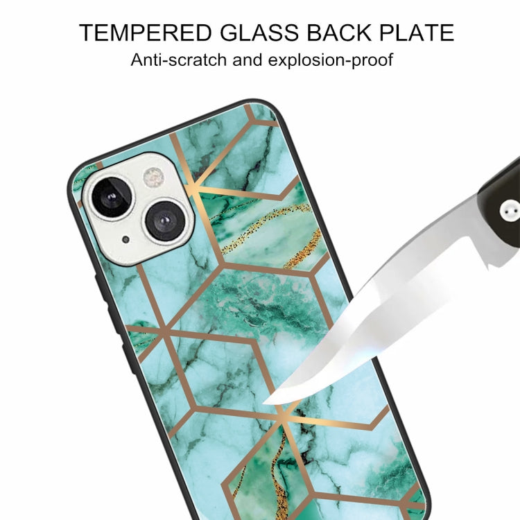 For iPhone 13 Abstract Marble Pattern Glass Protective Case