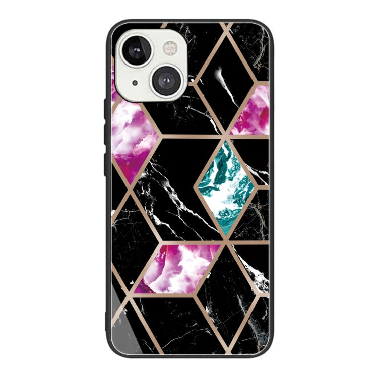 For iPhone 13 Abstract Marble Pattern Glass Protective Case