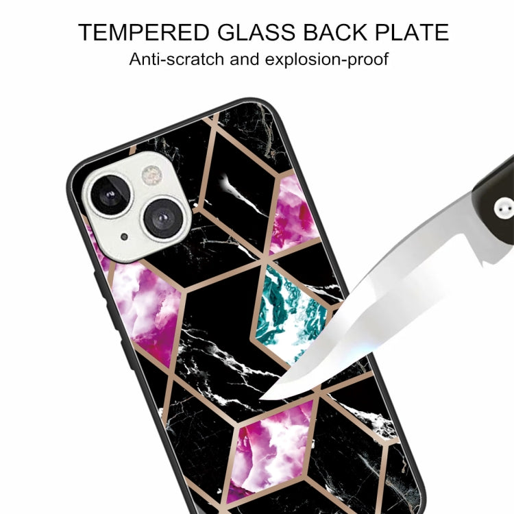 For iPhone 13 Abstract Marble Pattern Glass Protective Case