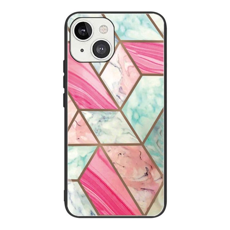 For iPhone 13 Abstract Marble Pattern Glass Protective Case