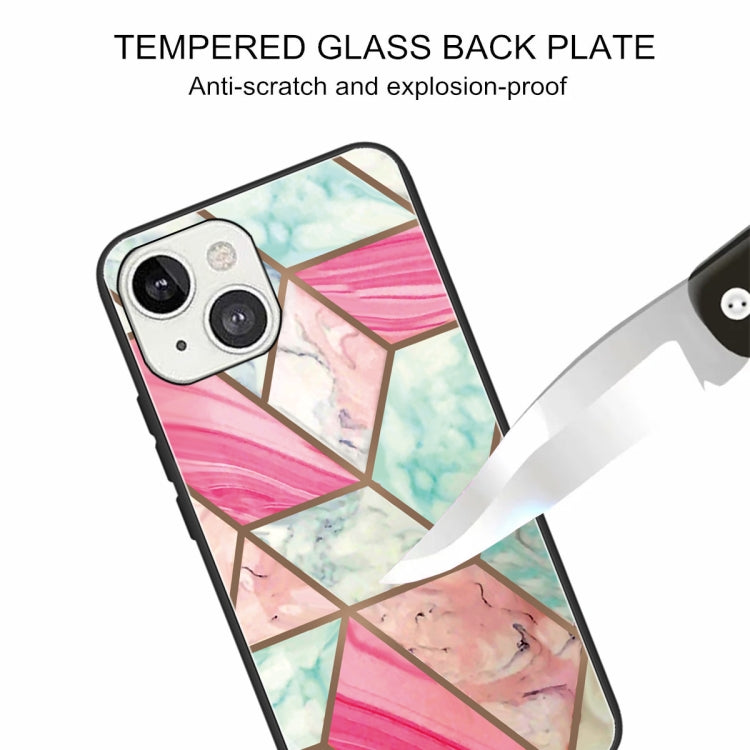For iPhone 13 Abstract Marble Pattern Glass Protective Case
