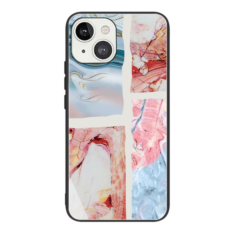 For iPhone 13 Abstract Marble Pattern Glass Protective Case