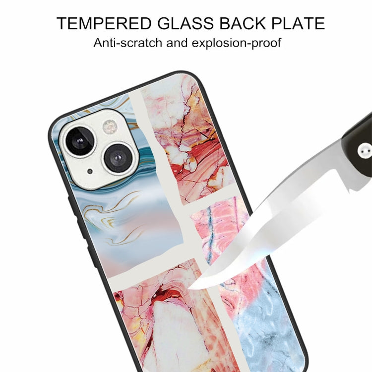 For iPhone 13 Abstract Marble Pattern Glass Protective Case