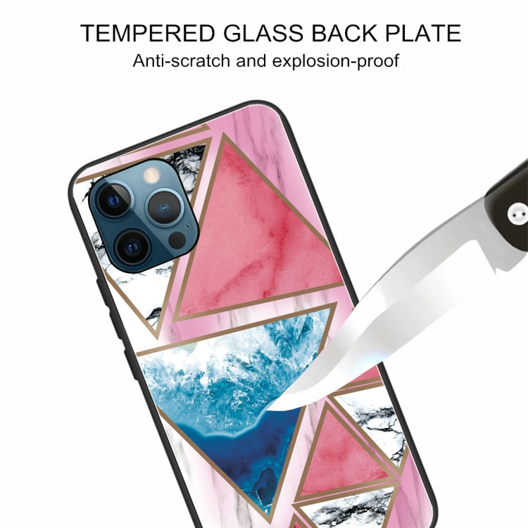 For iPhone 13 Pro Abstract Marble Pattern Glass Protective Case