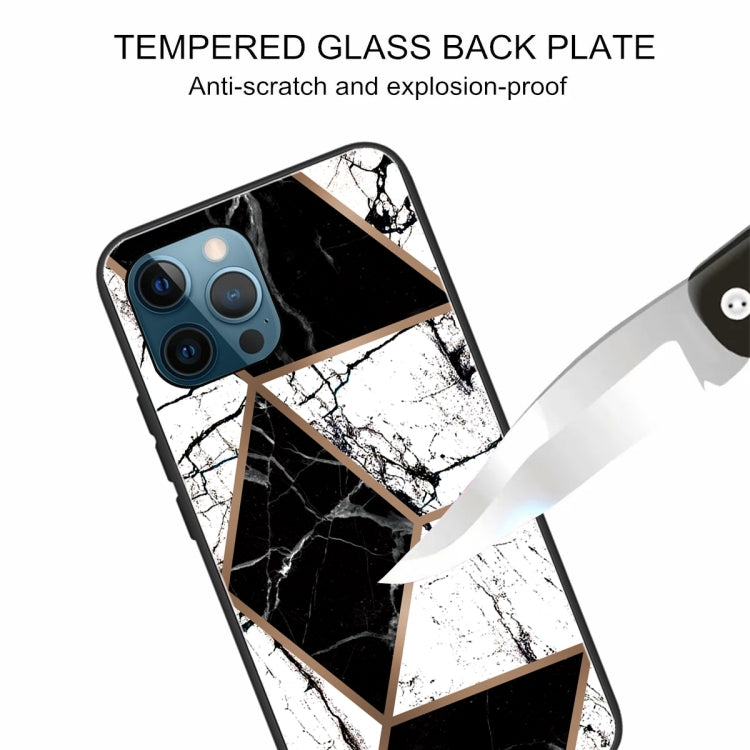 For iPhone 13 Pro Abstract Marble Pattern Glass Protective Case