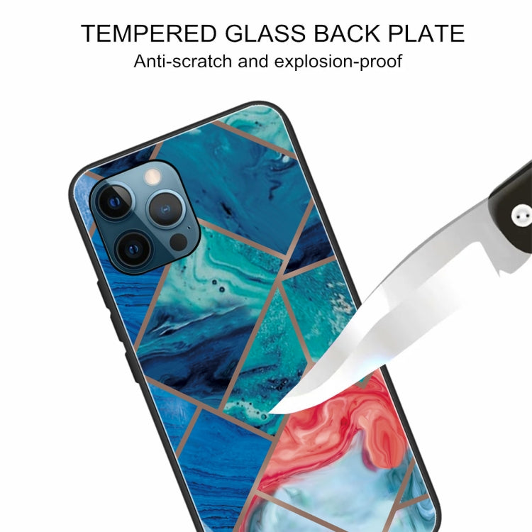 For iPhone 13 Pro Abstract Marble Pattern Glass Protective Case