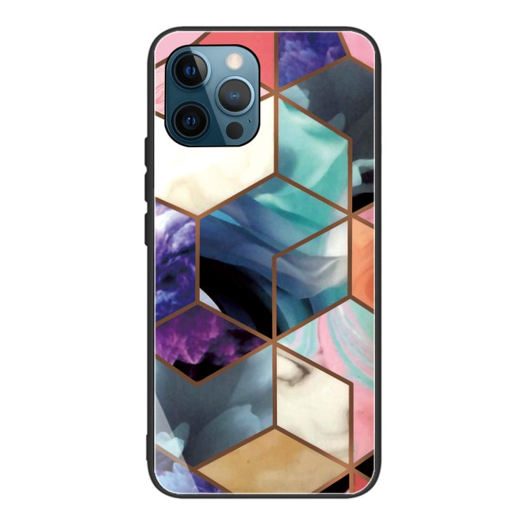 For iPhone 13 Pro Abstract Marble Pattern Glass Protective Case