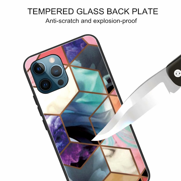 For iPhone 13 Pro Abstract Marble Pattern Glass Protective Case