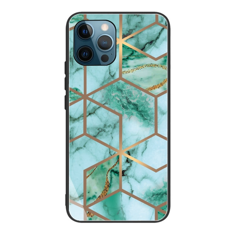 For iPhone 13 Pro Abstract Marble Pattern Glass Protective Case