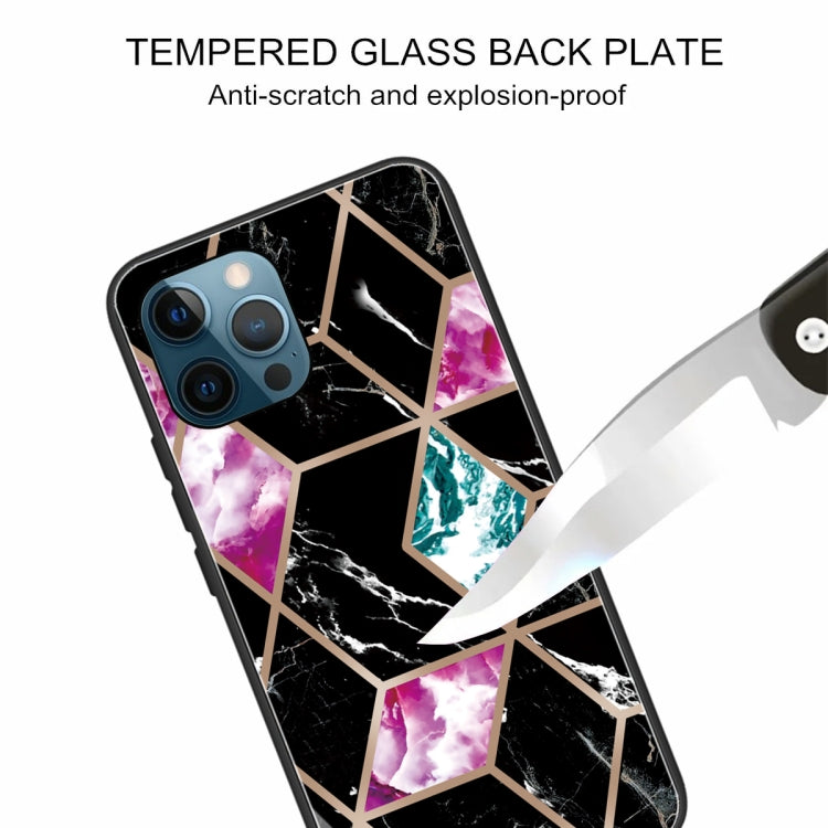 For iPhone 13 Pro Abstract Marble Pattern Glass Protective Case