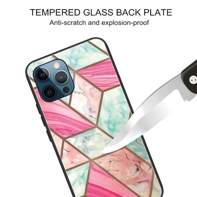 For iPhone 13 Pro Abstract Marble Pattern Glass Protective Case