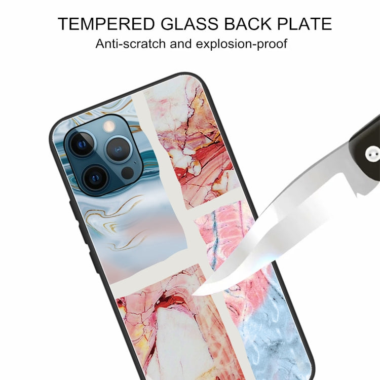 For iPhone 13 Pro Abstract Marble Pattern Glass Protective Case