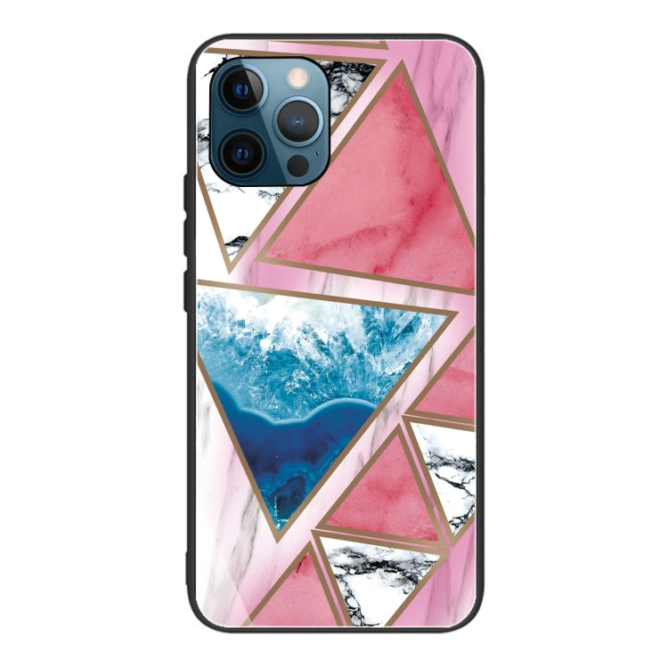 For iPhone 13 Pro Max Abstract Marble Pattern Glass Protective Case