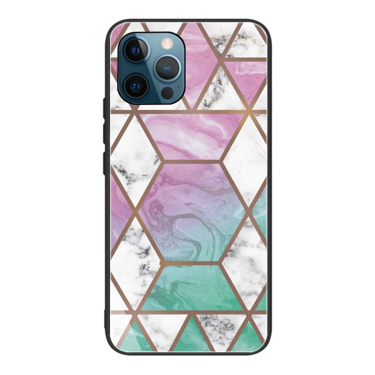 For iPhone 13 Pro Max Abstract Marble Pattern Glass Protective Case
