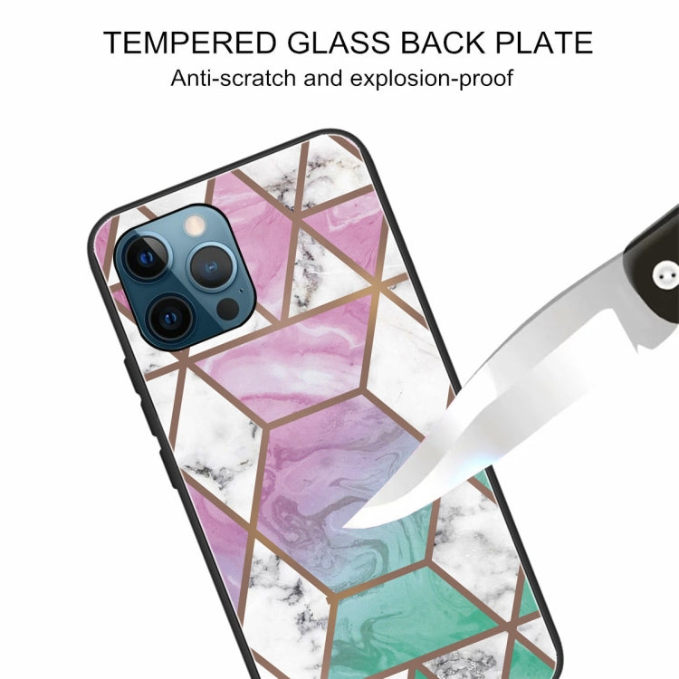 For iPhone 13 Pro Max Abstract Marble Pattern Glass Protective Case