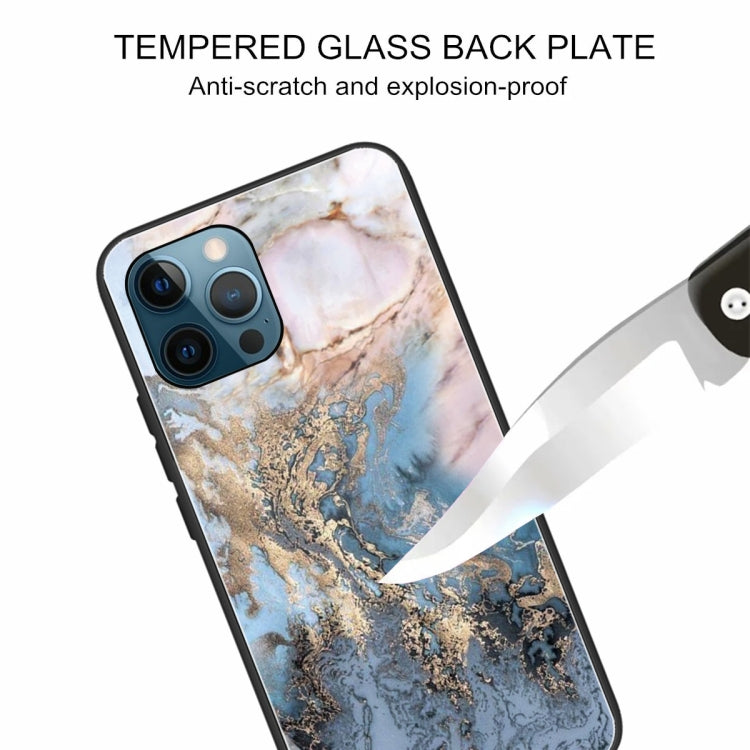 For iPhone 13 Pro Max Abstract Marble Pattern Glass Protective Case