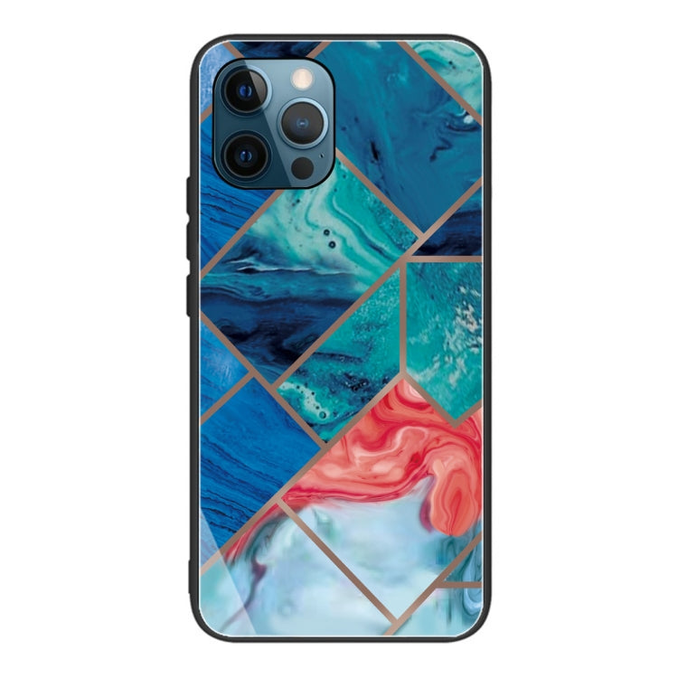 For iPhone 13 Pro Max Abstract Marble Pattern Glass Protective Case
