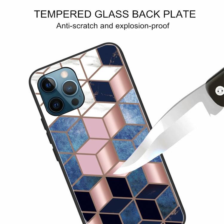 For iPhone 13 Pro Max Abstract Marble Pattern Glass Protective Case
