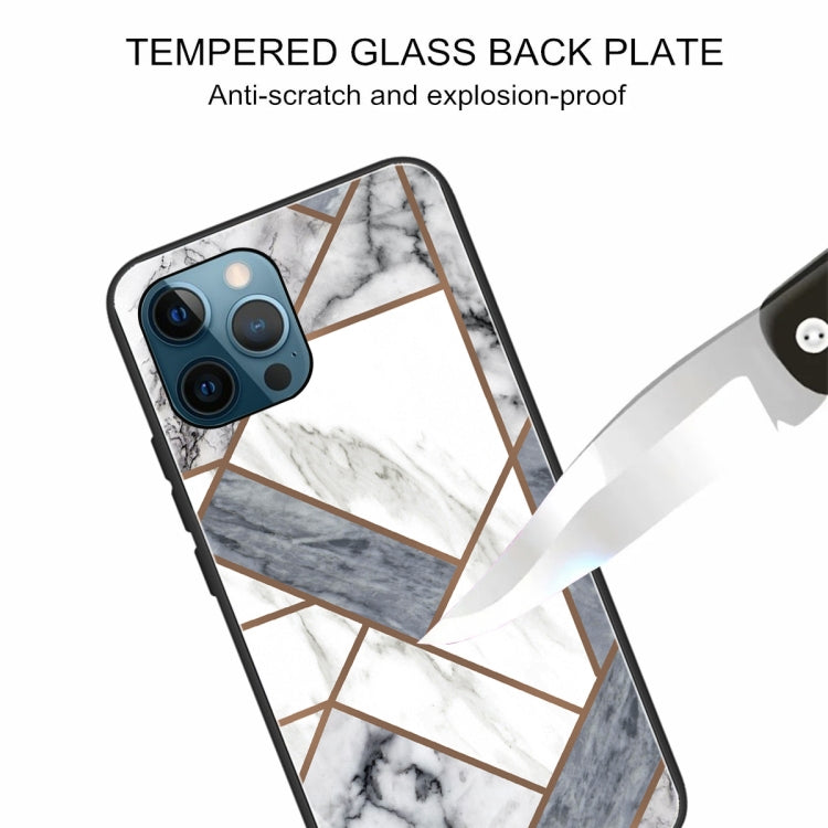 For iPhone 13 Pro Max Abstract Marble Pattern Glass Protective Case