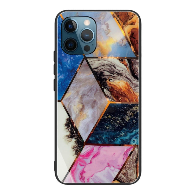 For iPhone 13 Pro Max Abstract Marble Pattern Glass Protective Case