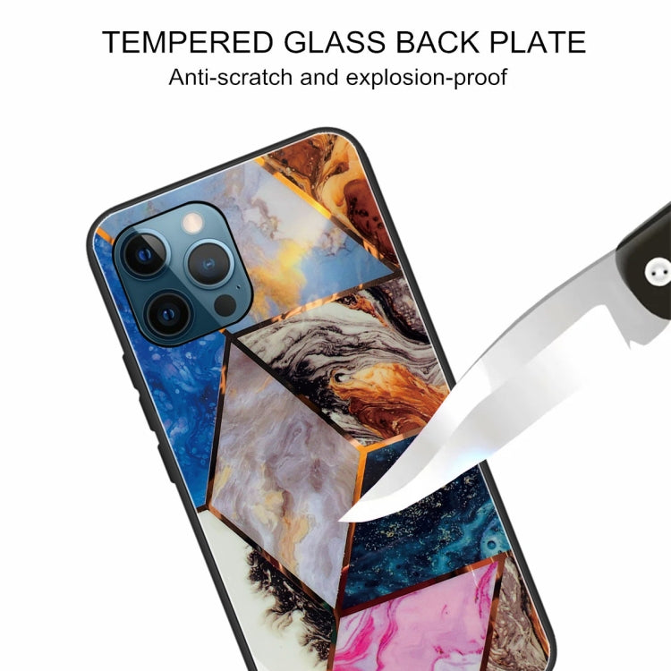 For iPhone 13 Pro Max Abstract Marble Pattern Glass Protective Case