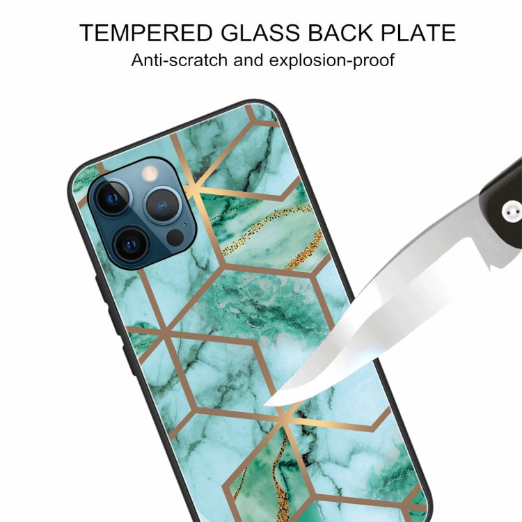 For iPhone 13 Pro Max Abstract Marble Pattern Glass Protective Case