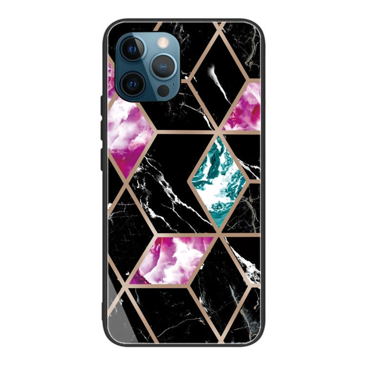 For iPhone 13 Pro Max Abstract Marble Pattern Glass Protective Case