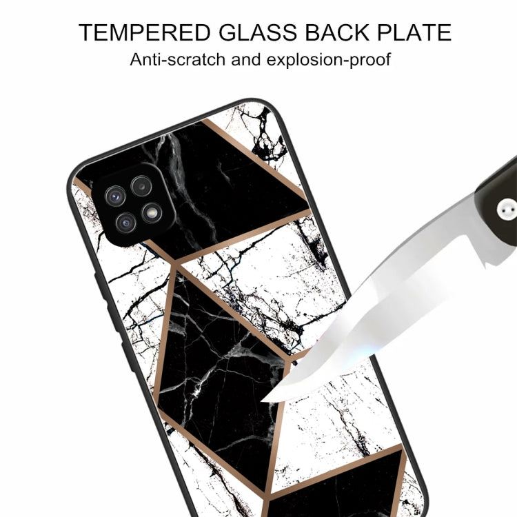 For Samsung Galaxy A22 5G Abstract Marble Pattern Glass Protective Case