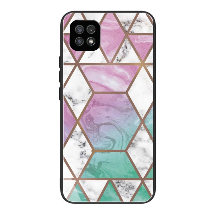 For Samsung Galaxy A22 5G Abstract Marble Pattern Glass Protective Case