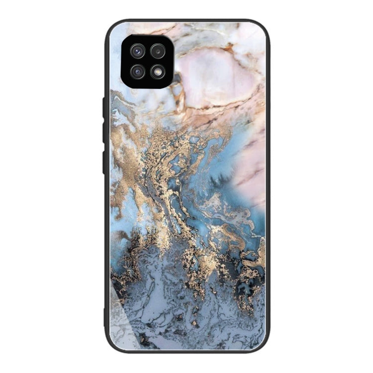 For Samsung Galaxy A22 5G Abstract Marble Pattern Glass Protective Case