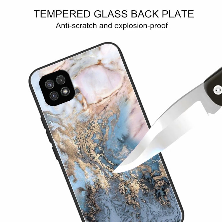 For Samsung Galaxy A22 5G Abstract Marble Pattern Glass Protective Case
