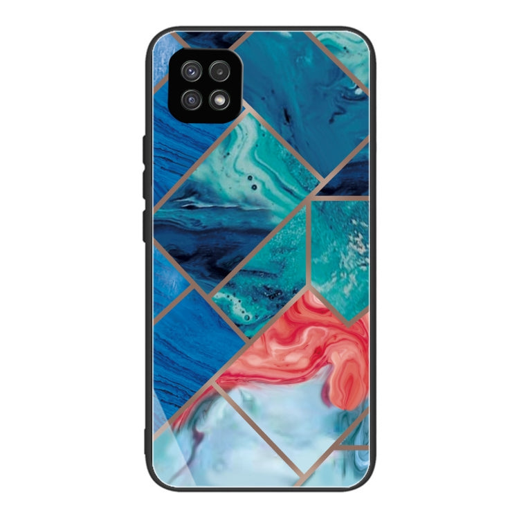 For Samsung Galaxy A22 5G Abstract Marble Pattern Glass Protective Case