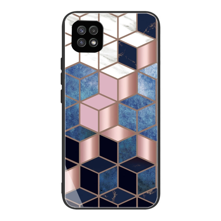 For Samsung Galaxy A22 5G Abstract Marble Pattern Glass Protective Case