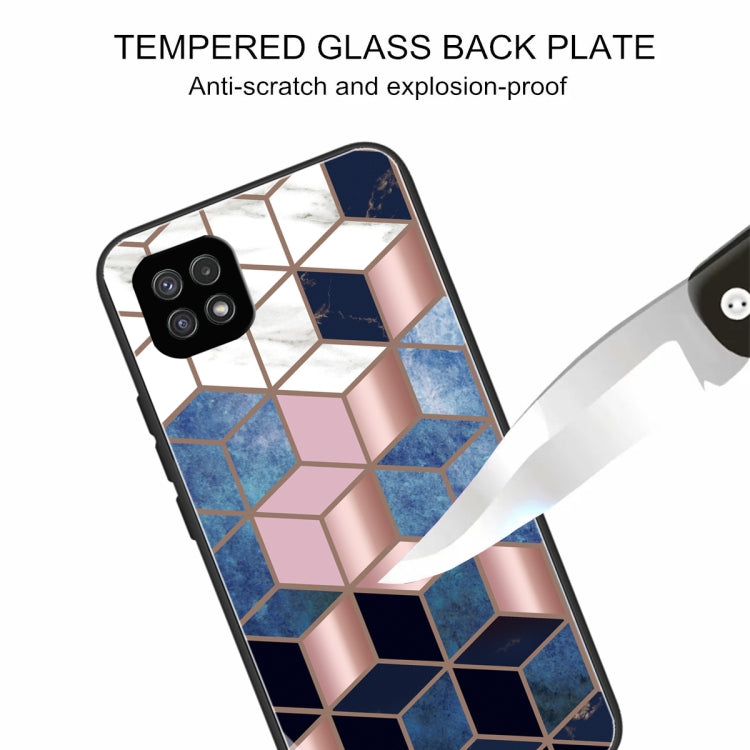 For Samsung Galaxy A22 5G Abstract Marble Pattern Glass Protective Case