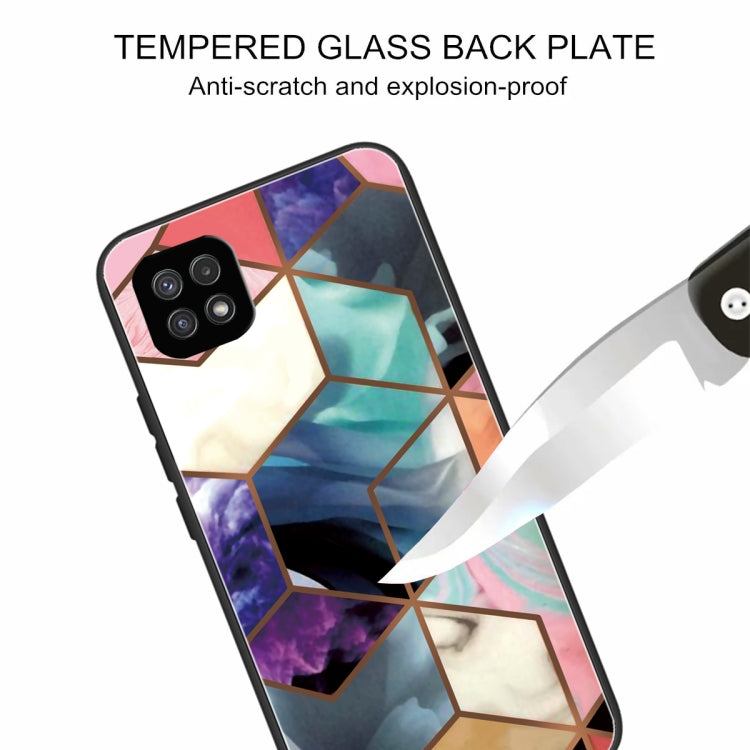 For Samsung Galaxy A22 5G Abstract Marble Pattern Glass Protective Case