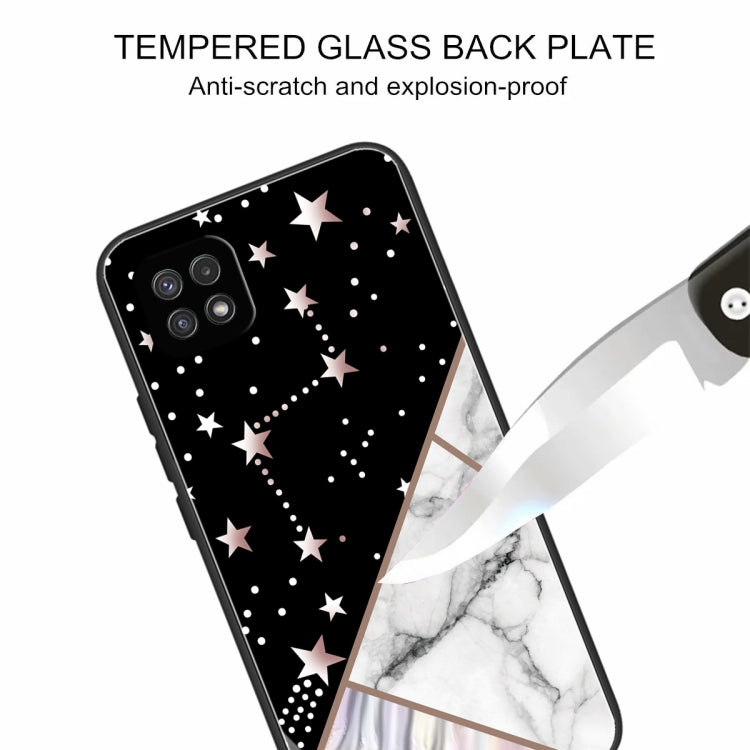 For Samsung Galaxy A22 5G Abstract Marble Pattern Glass Protective Case